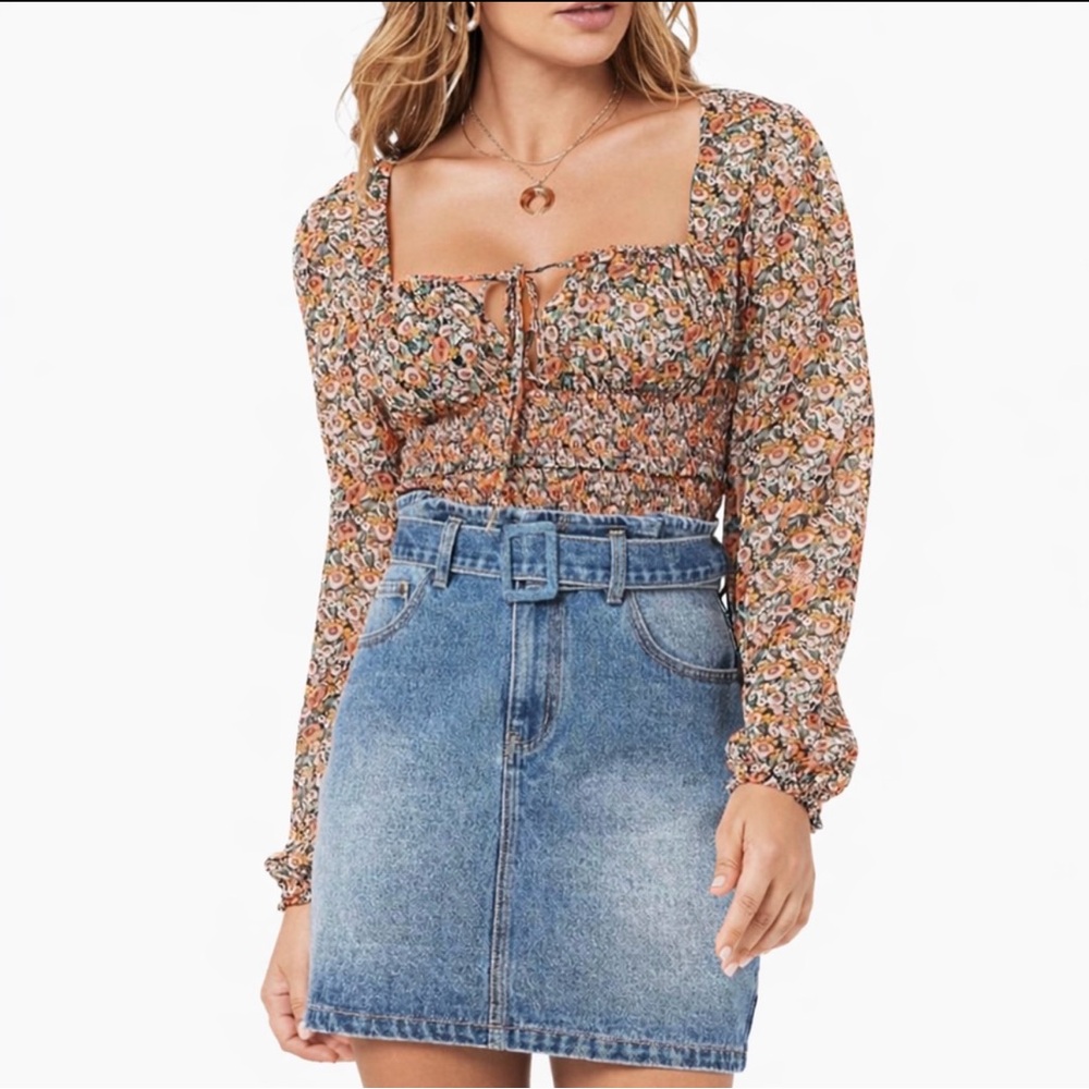 Brown Tie-Front Bohemian Blouse S